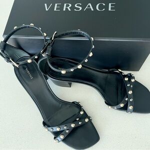 Women’s Versace Stud Details Black Sandal Heels Size 38